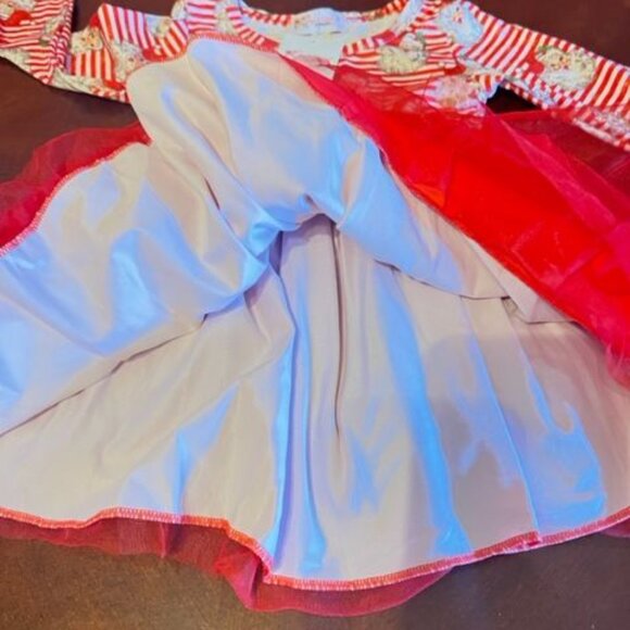 Clover Cottage boutique Girl Christmas Santa Dress Red Tulle Skirt & Striped Top - Picture 8 of 13